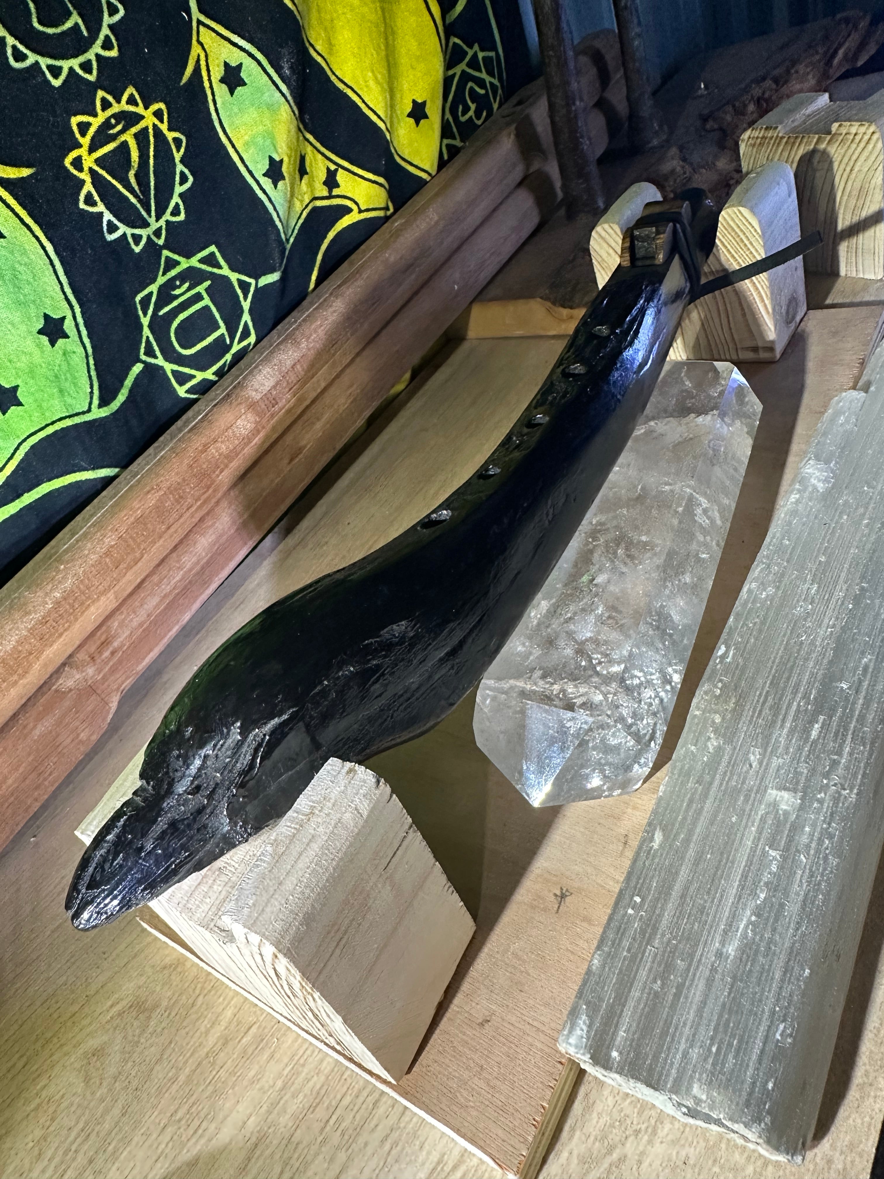 Native Style Branch Flute (Carved Crow) Key of C 440hz English Bog Oak. Available now!