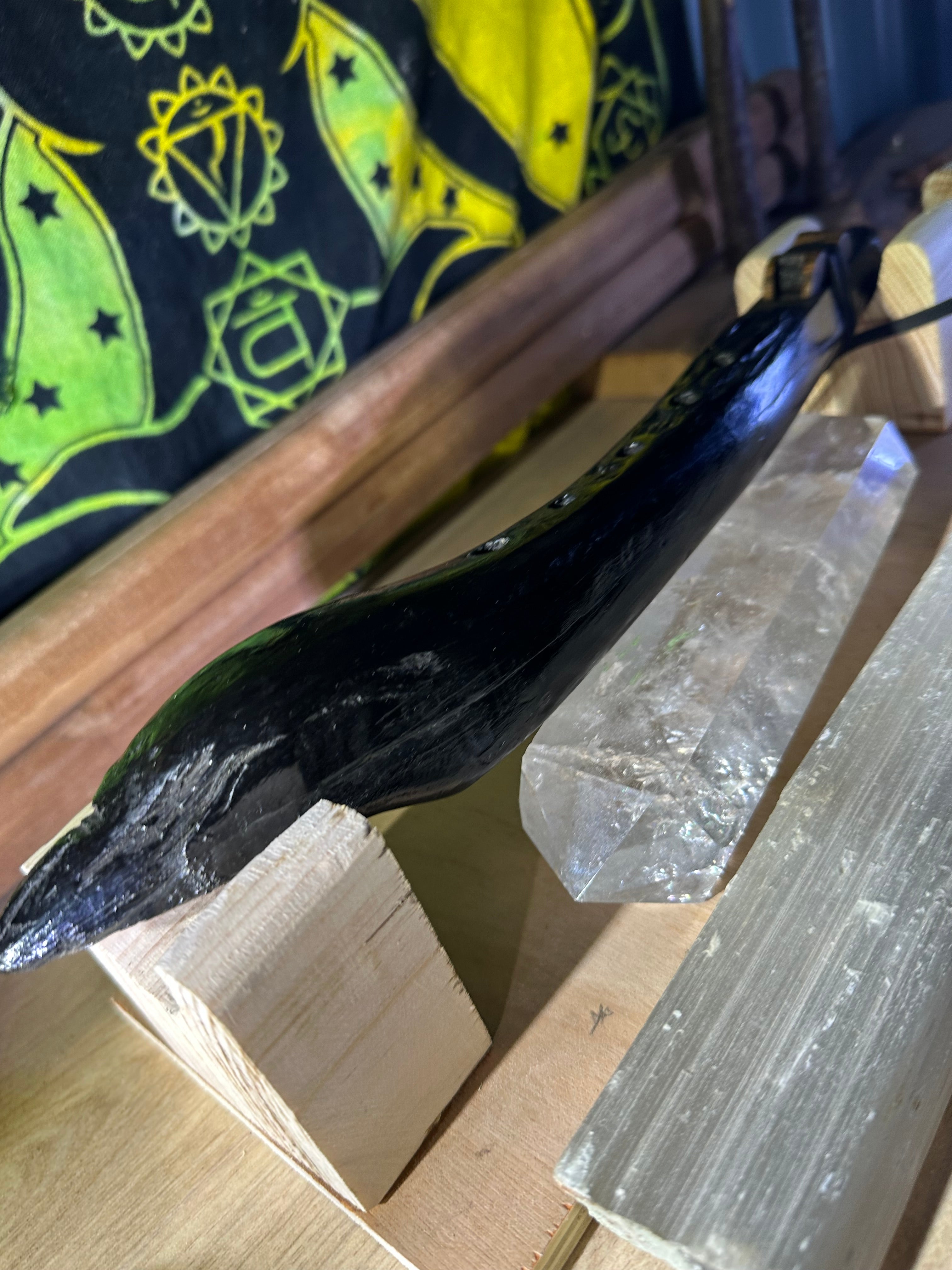 Native Style Branch Flute (Carved Crow) Key of C 440hz English Bog Oak. Available now!