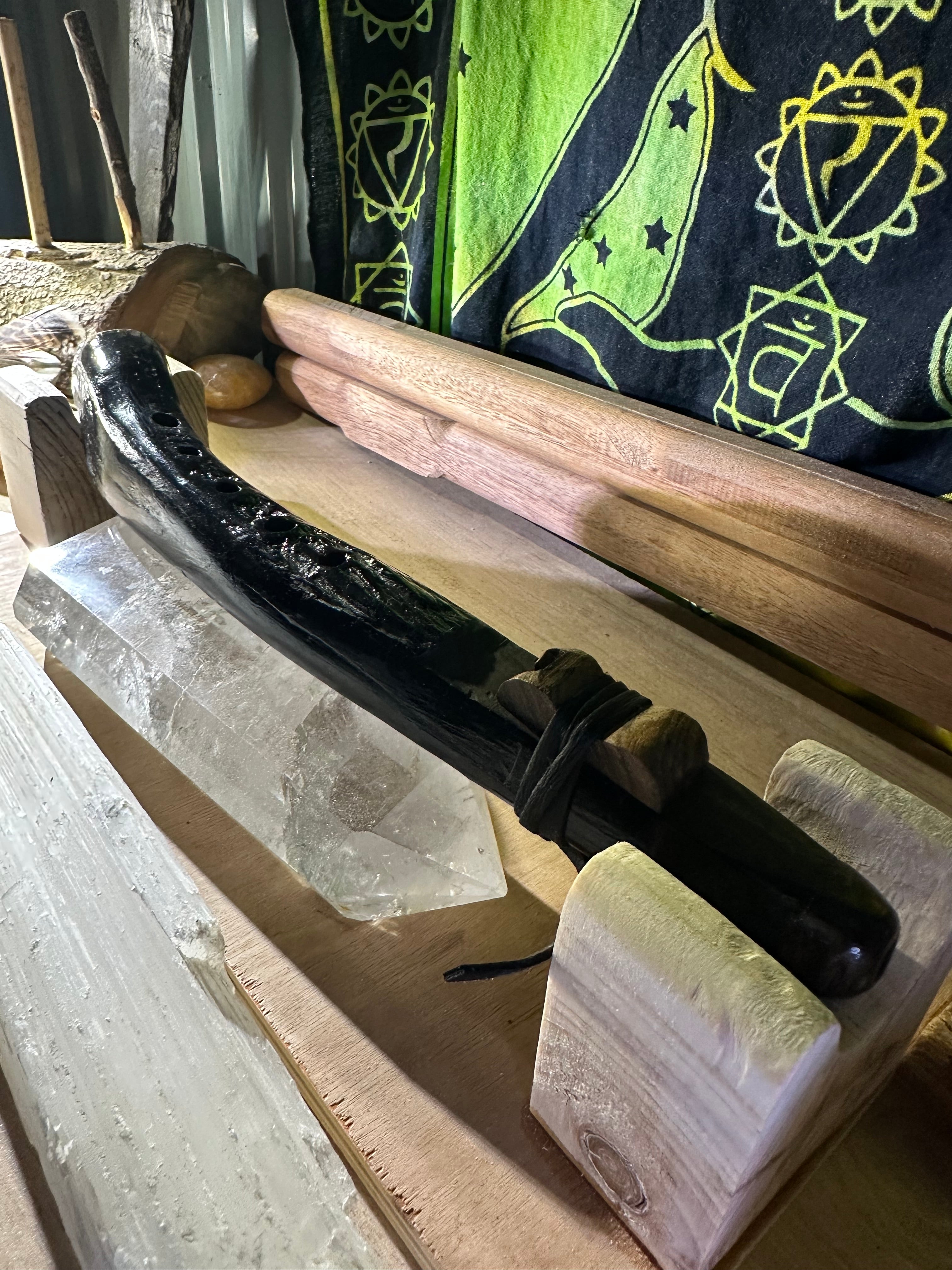 Native Style Branch Flute (Carved Crow) Key of C 440hz English Bog Oak. Available now!